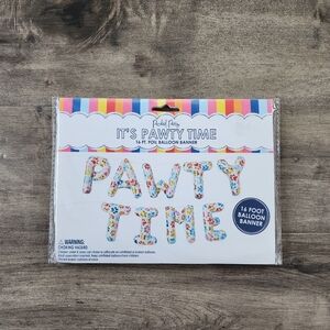 Dog Birthday Party Pawty Time Foil Balloon Banner NWT